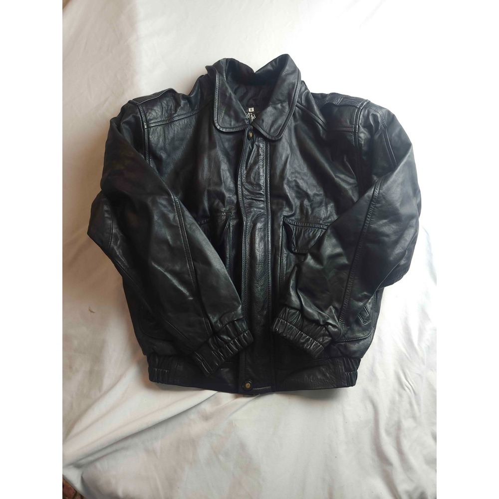 Rebelde Bomber Jacket Mens Medium Black Leather Zip Streetwear Utility Urban